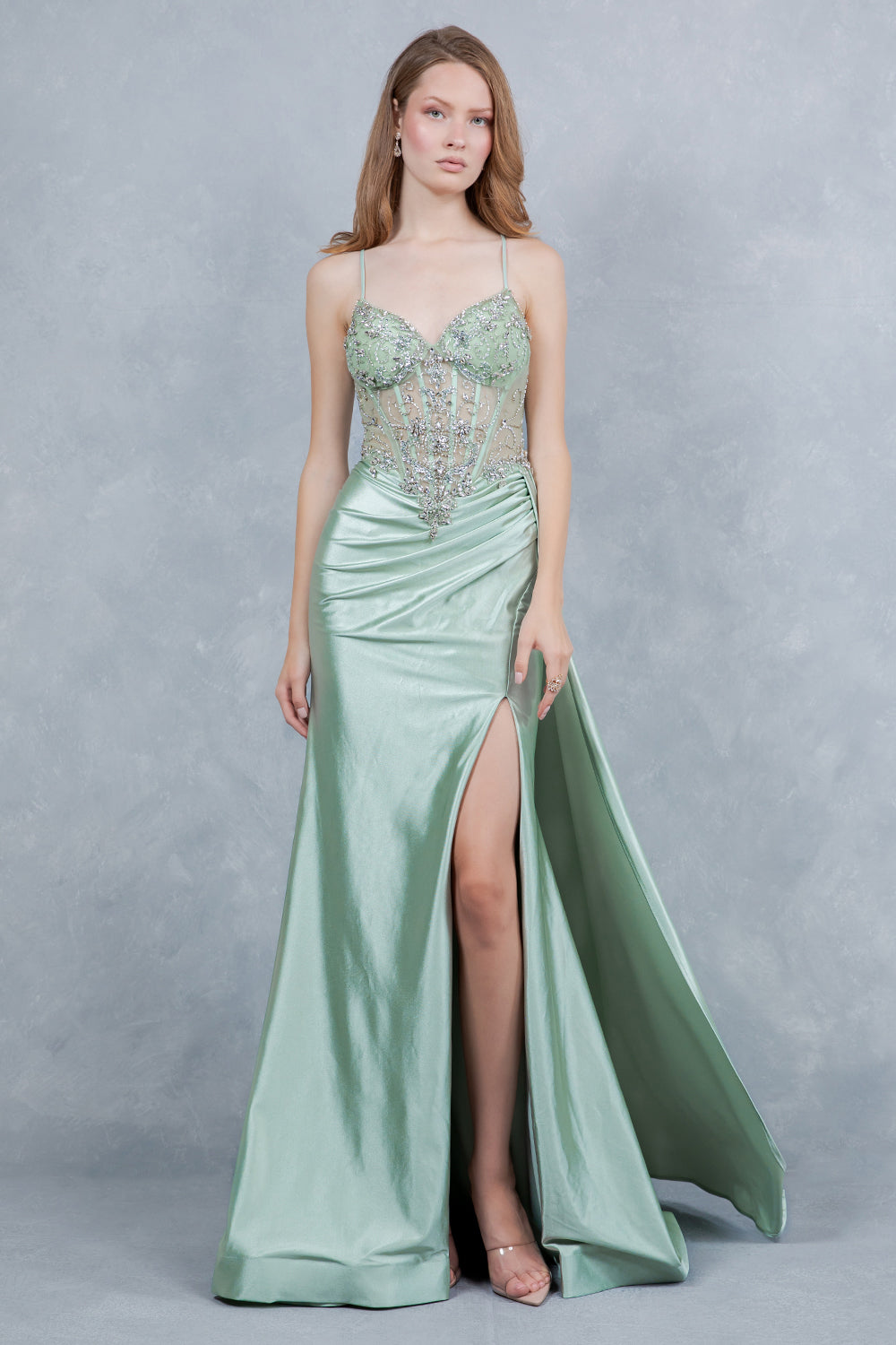 Prom Dresses Long Formal Beaded Corset Prom Dress Cinderella Couture 8483J Sage
