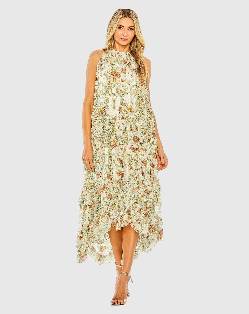 Cocktail Dresses Ruffle High Low Floral Cocktail Dress Mac Duggal 8489 Ivory Multi