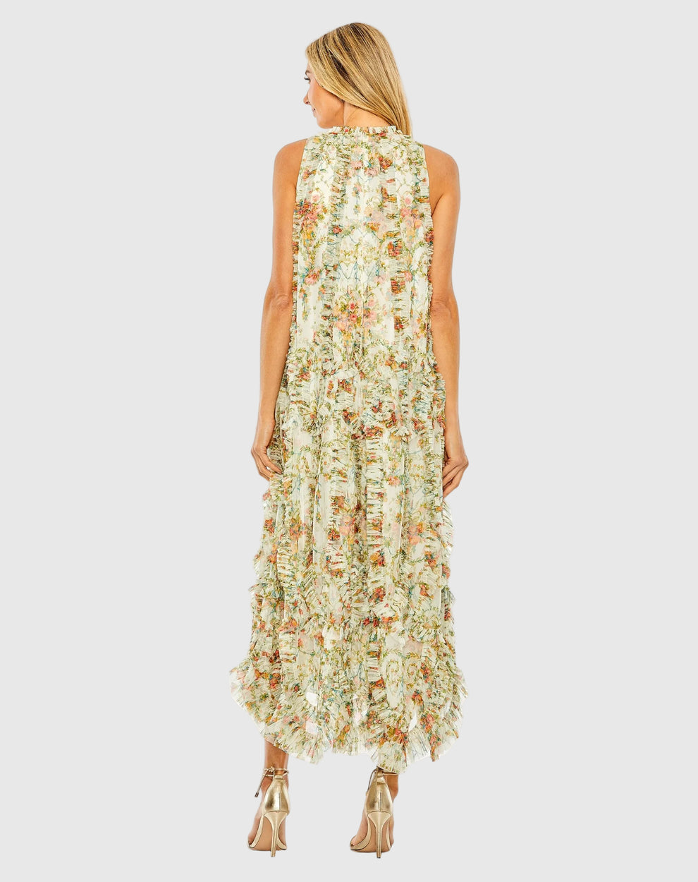 Cocktail Dresses Ruffle High Low Floral Cocktail Dress Mac Duggal 8489 Ivory Multi