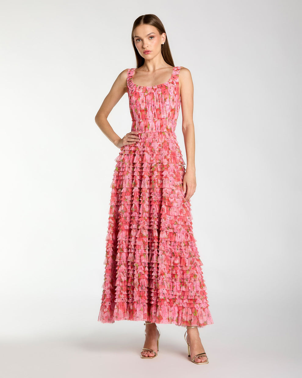 Cocktail Dresses Short Ruffle Tea Length Print Cocktail Dress Mac Duggal 8496 Cherry Multi