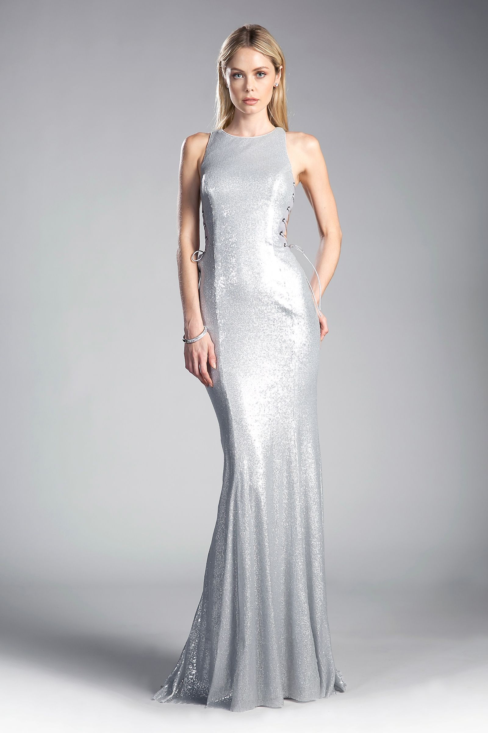 Crew/High-Neck Floor-Length Sequin Formal Mermaid LaDivine 84977