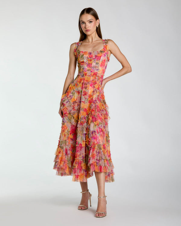 Floral A Line Midi Print Short Cocktail Dress Mac Duggal 8499