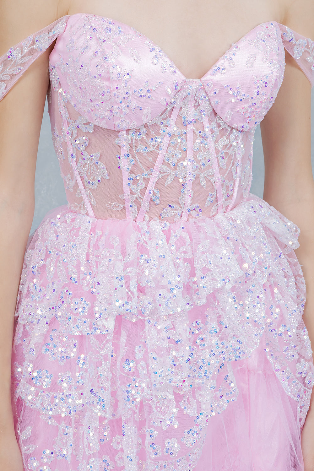 Prom Dresses Long Formal Ruffle Lace Applique Prom Dress Cinderella Couture 8499J Ab Pink