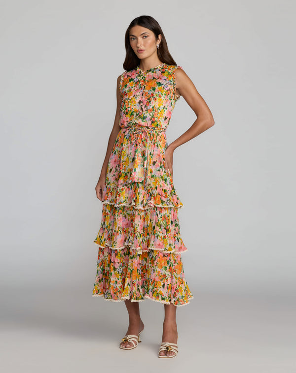 Crew High-Neck Midi Chiffon Cocktail A-Line Dress Mac Duggal 8500