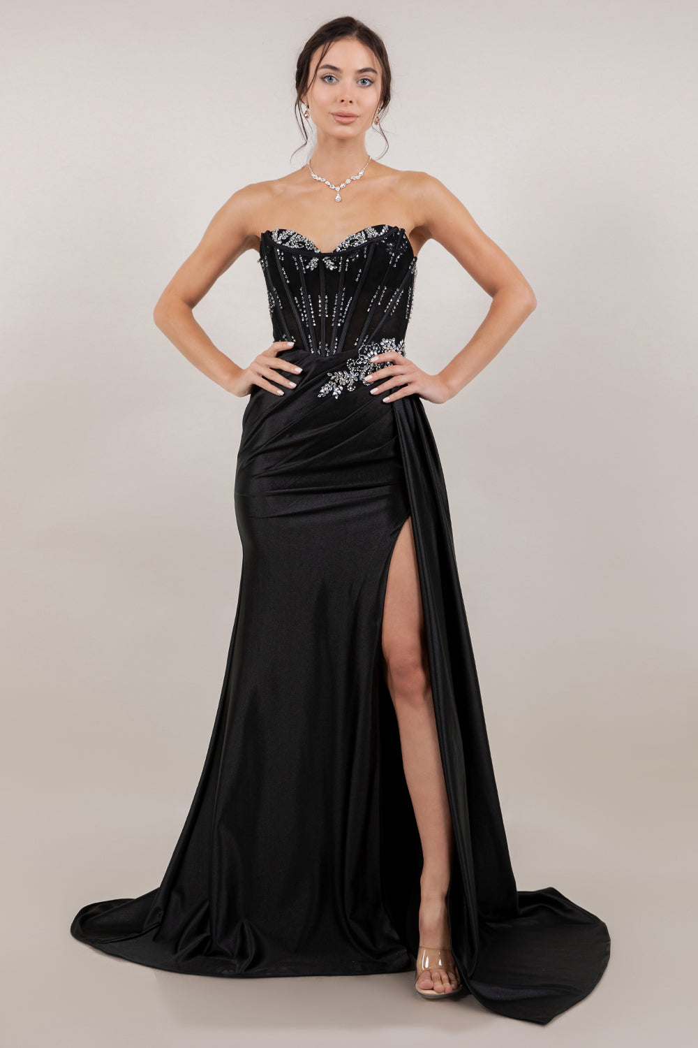 Prom Dresses Beaded Corset Long Formal Prom Dress Black