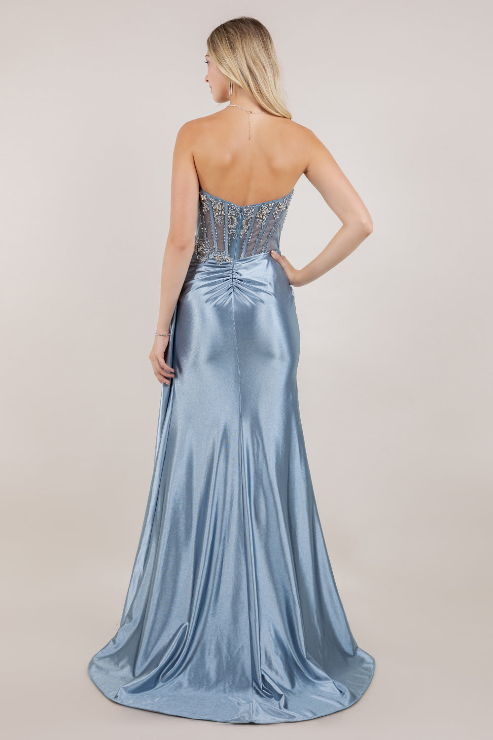 Prom Dresses Beaded Corset Long Formal Prom Dress Dusty Blue
