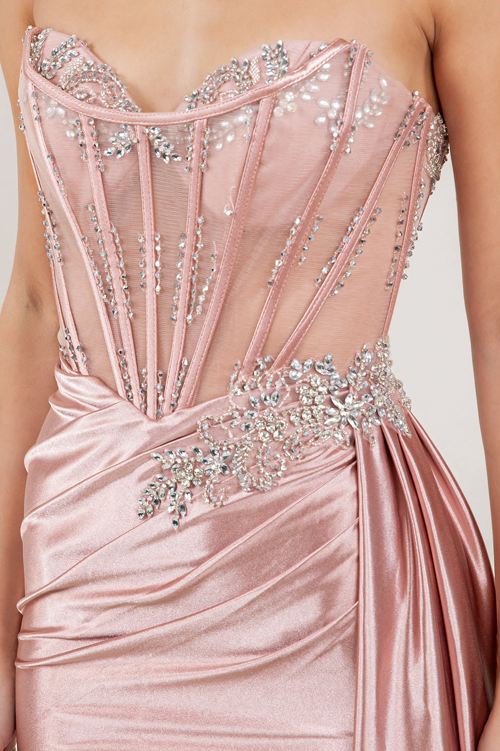 Prom Dresses Beaded Corset Long Formal Prom Dress Rose
