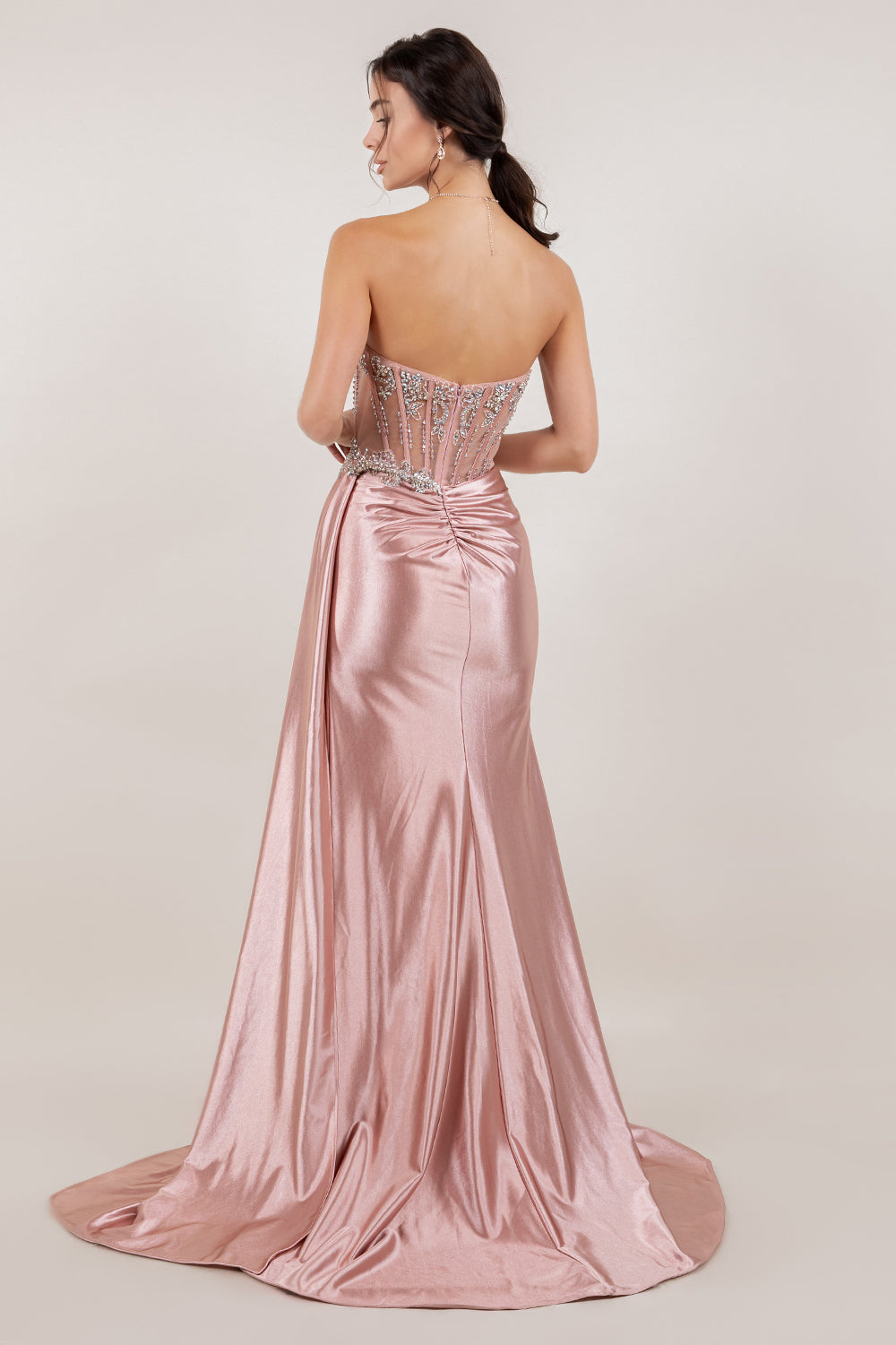 Prom Dresses Beaded Corset Long Formal Prom Dress Rose
