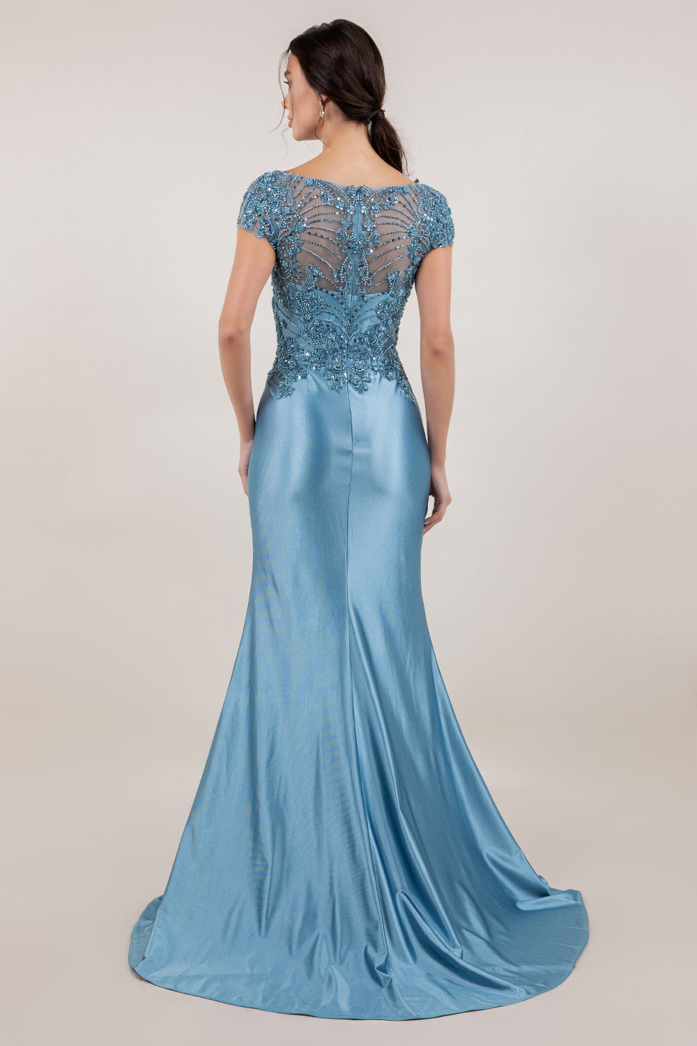 Prom Dresses Beaded Long Formal Prom Evening Dress Dusty Blue