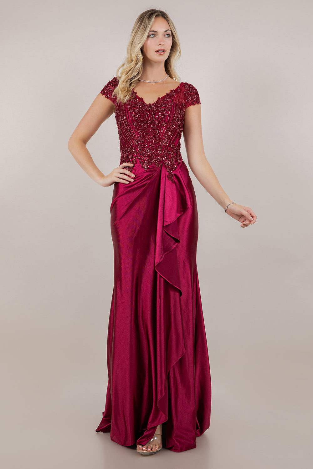 Prom Dresses Beaded Long Formal Prom Evening Dress Wine