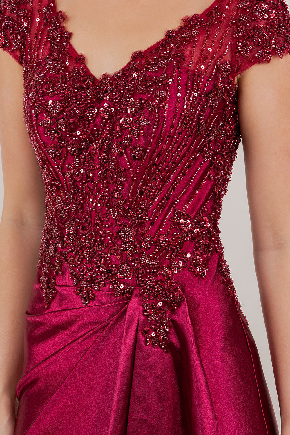 Prom Dresses Beaded Long Formal Prom Evening Dress Wine