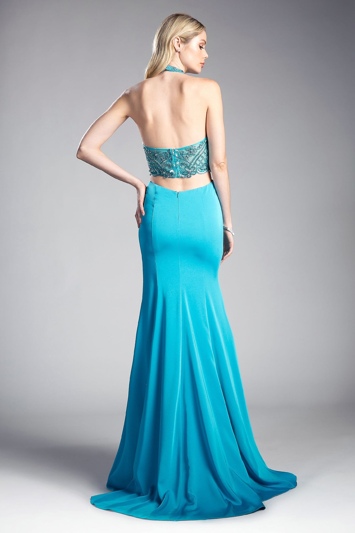 Formal Dresses Fitted Halter Formal Prom Cut Out Long Dress Jade