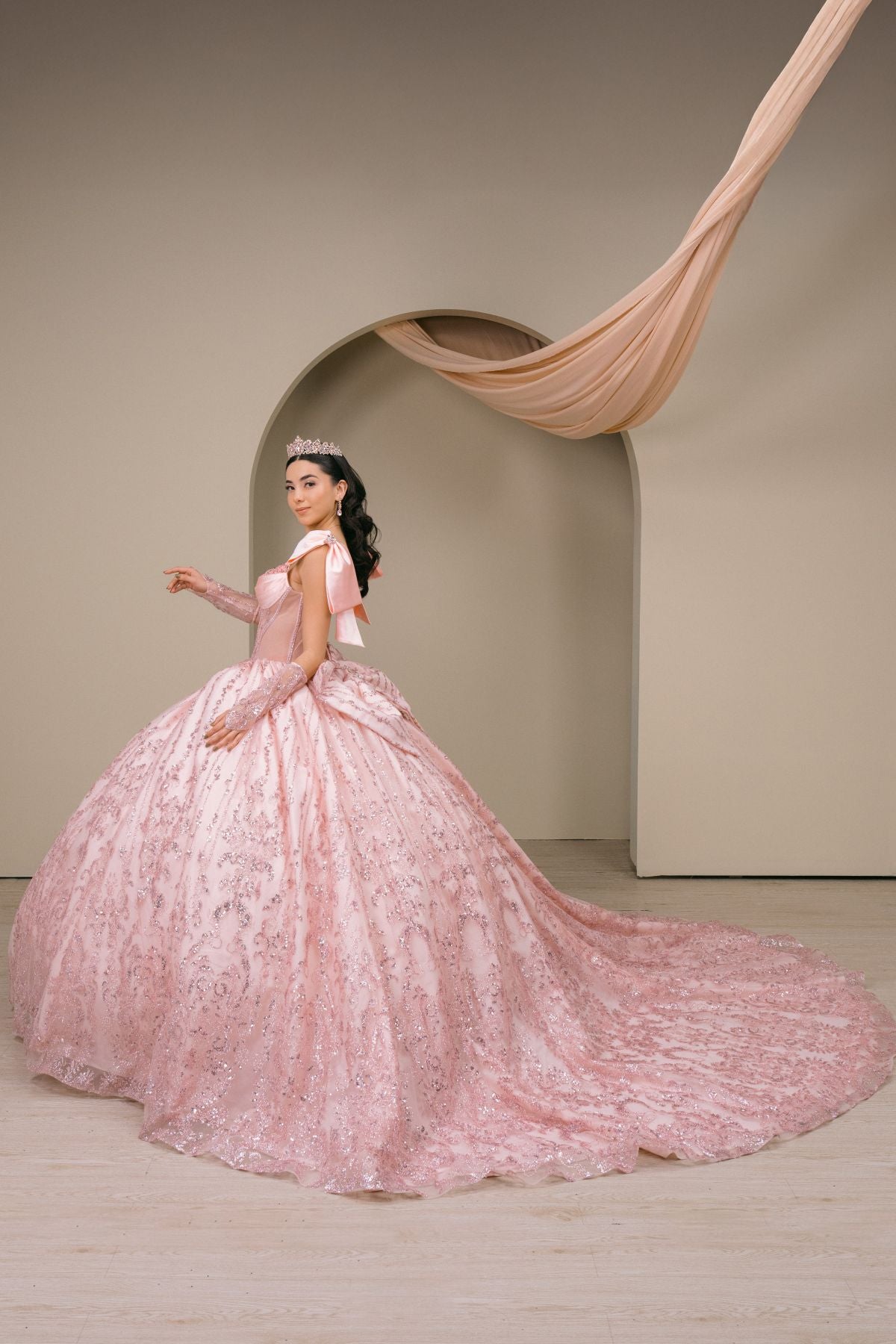 Quinceniera Dresses Corset Beaded Long Ball Gown Sequin Quinceanera Dress Cinderella Couture 8530JQ Blush