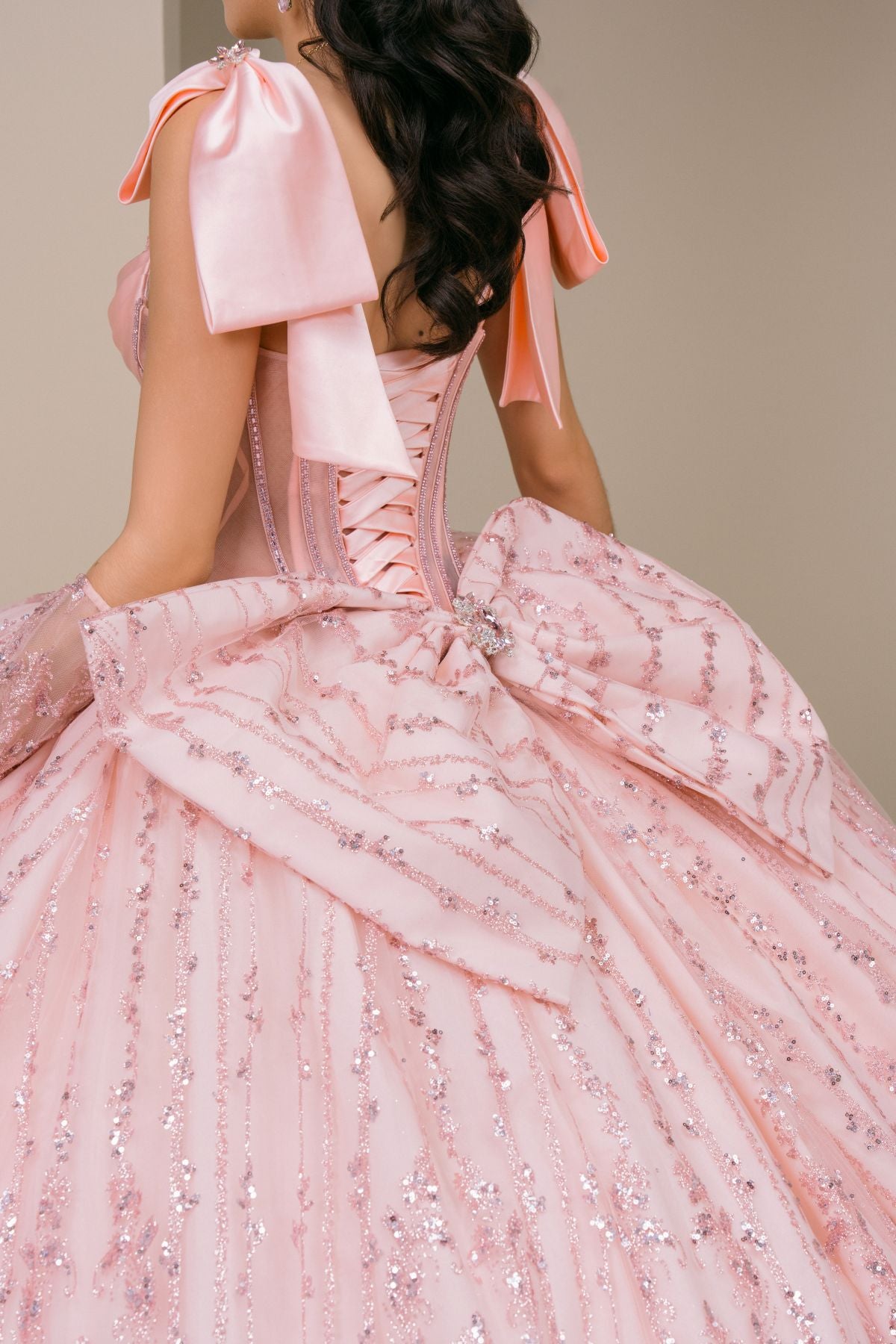 Quinceniera Dresses Corset Beaded Long Ball Gown Sequin Quinceanera Dress Cinderella Couture 8530JQ Blush