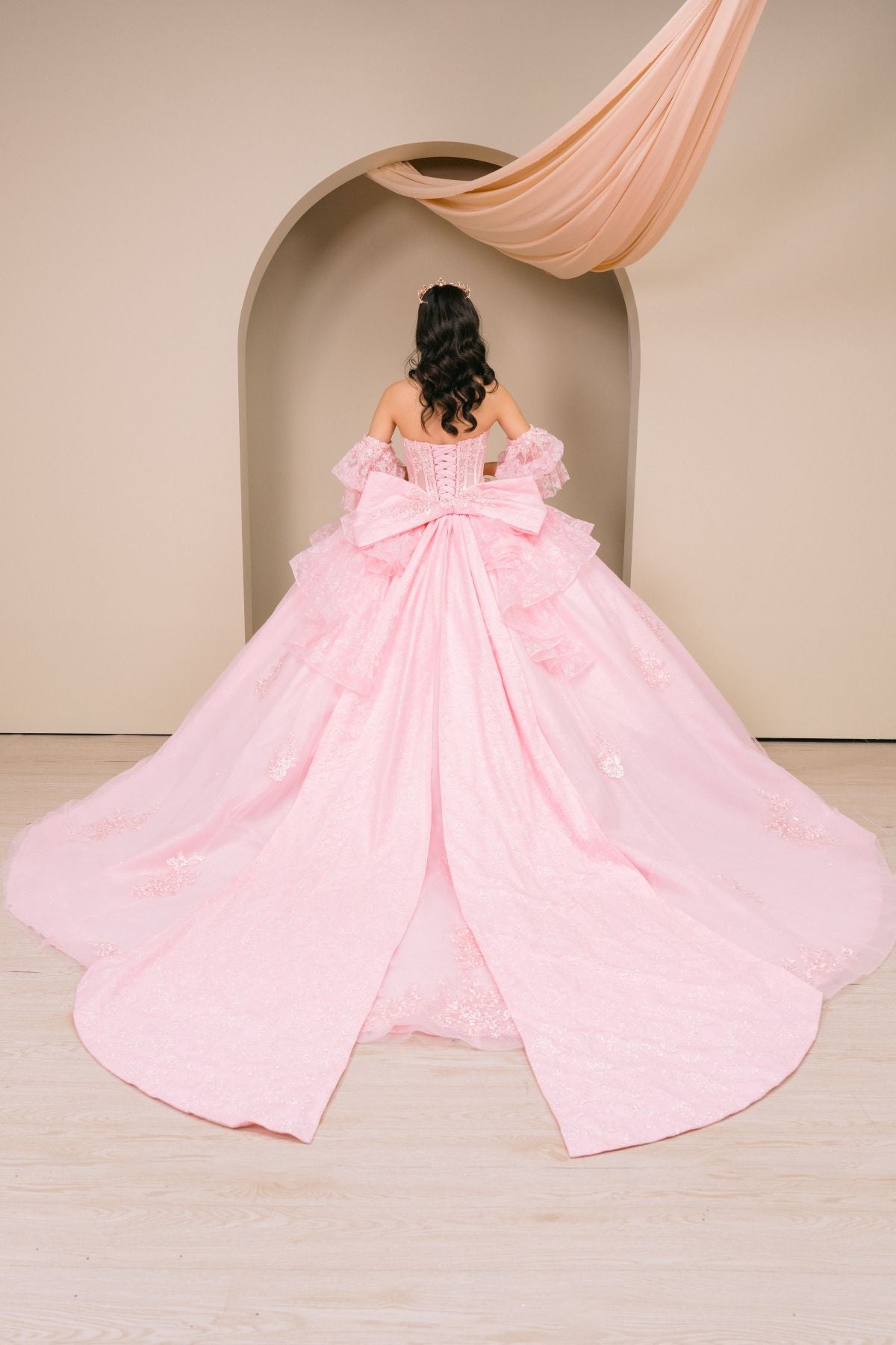 Quinceniera Dresses Long Ball Gown Corset Floral Quinceanera Dress Cinderella Couture 8535JQ Pink