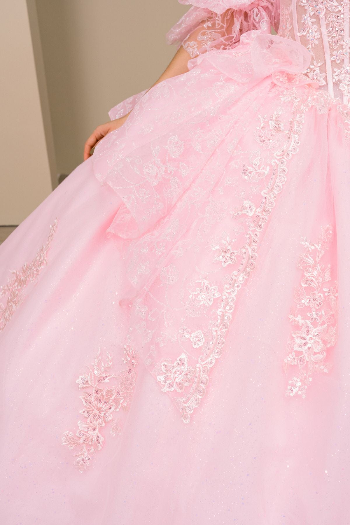 Quinceniera Dresses Long Ball Gown Corset Floral Quinceanera Dress Cinderella Couture 8535JQ Pink