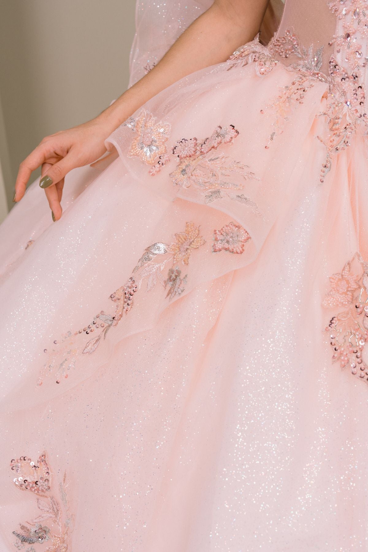 Quinceniera Dresses Floral Applique Long Corset Beaded Quinceanera Dress Cinderella Couture 8540JQ Blush