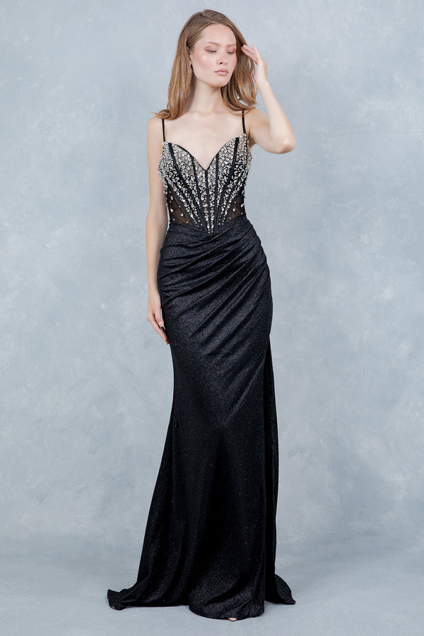 Beaded Long Formal Fitted Corset Prom Dress Cinderella Couture 8562J