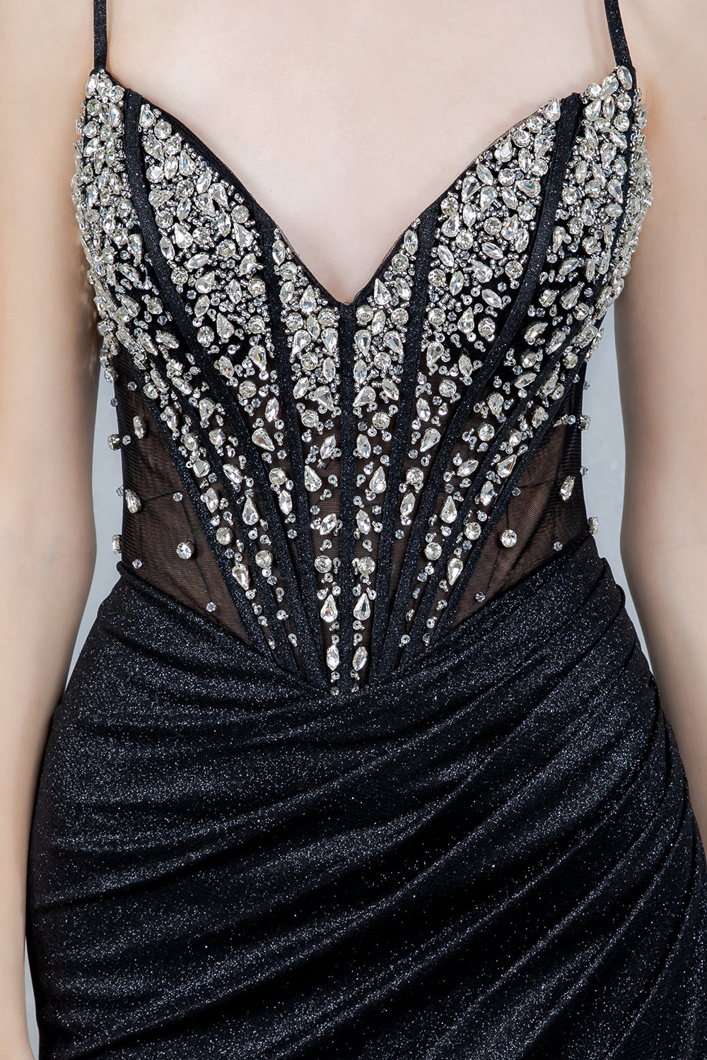 Prom Dresses Long Formal Fitted Corset Beaded Prom Dress Cinderella Couture 8562J Black