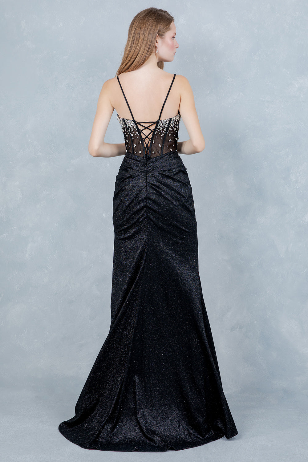 Prom Dresses Long Formal Fitted Corset Beaded Prom Dress Cinderella Couture 8562J Black