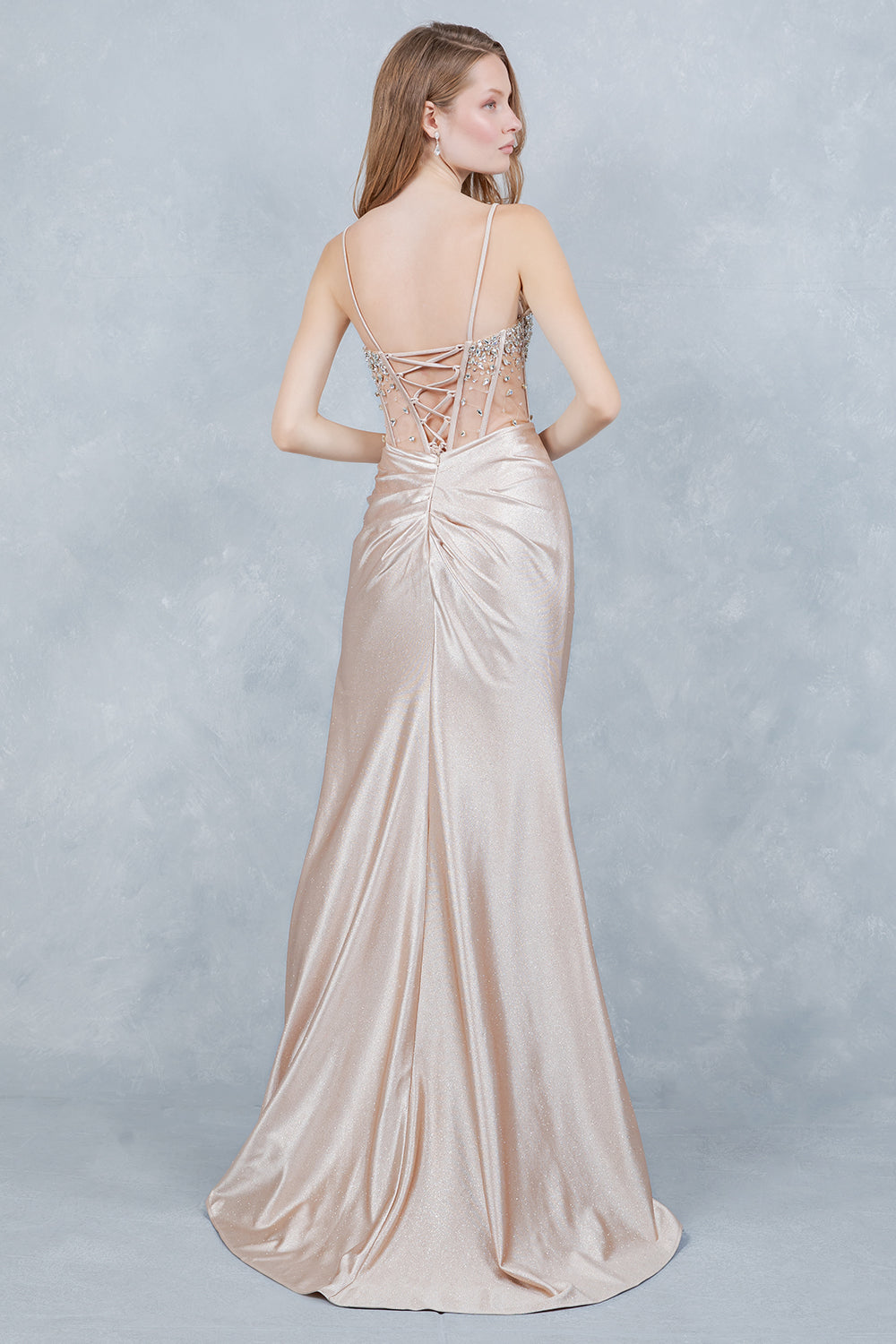 Prom Dresses Long Formal Fitted Corset Beaded Prom Dress Cinderella Couture 8562J Champagne
