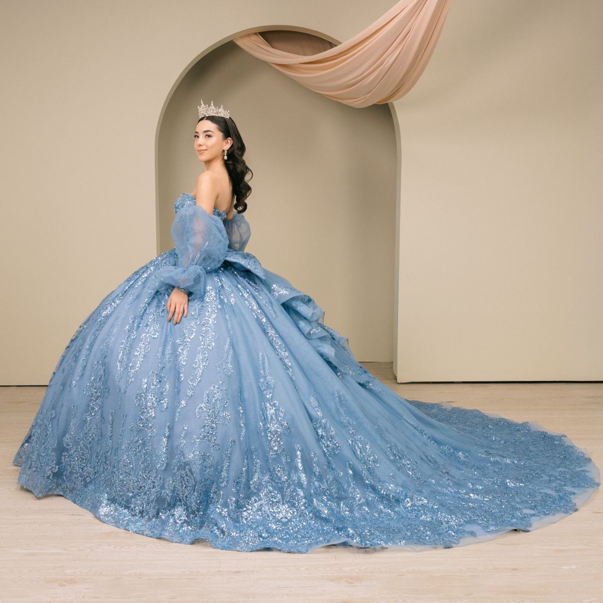 Quinceniera Dresses Long Corset Ball Gown Sequin Beaded Quinceanera Dress Cinderella Couture 8565JQ Dusty Blue