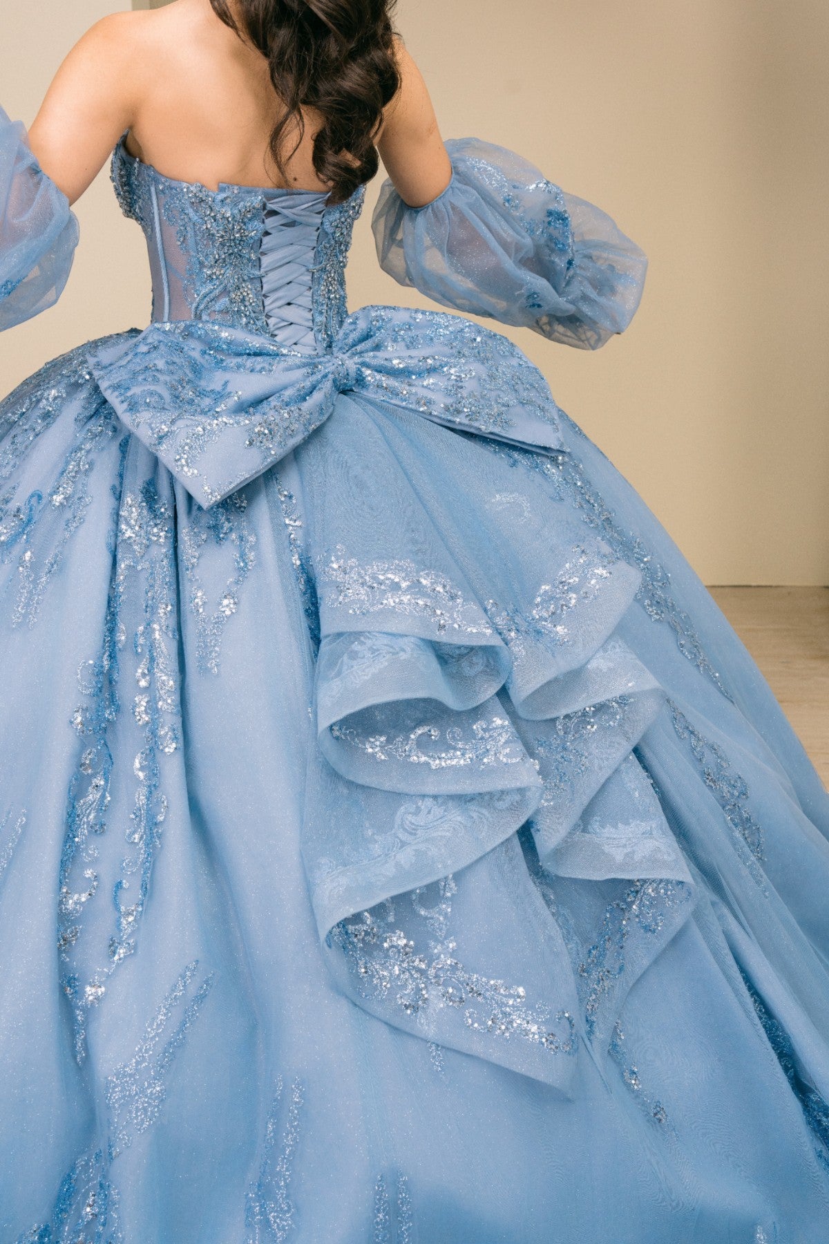 Quinceniera Dresses Long Corset Ball Gown Sequin Beaded Quinceanera Dress Cinderella Couture 8565JQ Dusty Blue