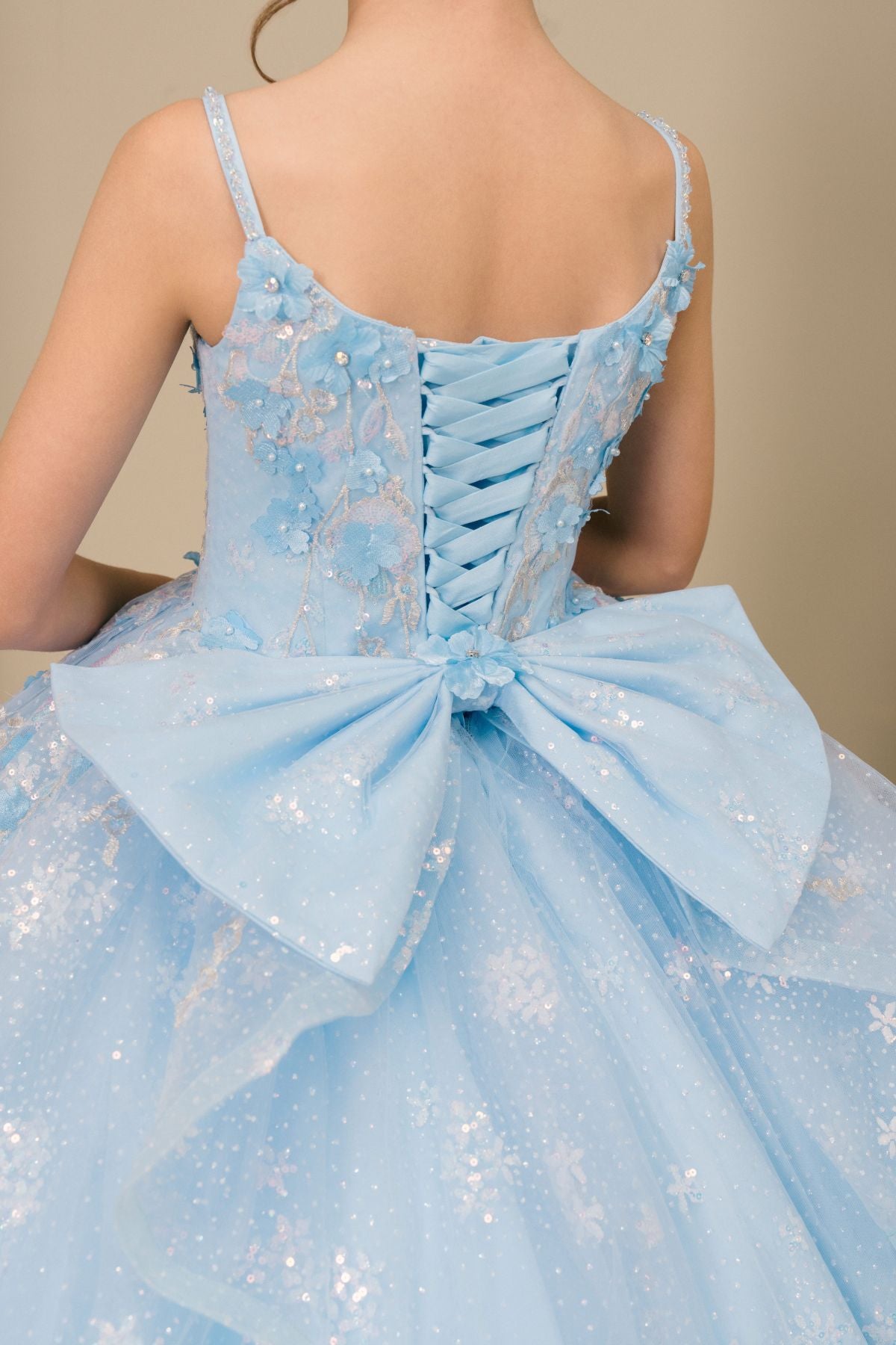 Flower Girl Dresses Long Floral Applique Corset Ball Gown Flower Girl Dress Cinderella Couture 8570 Blue