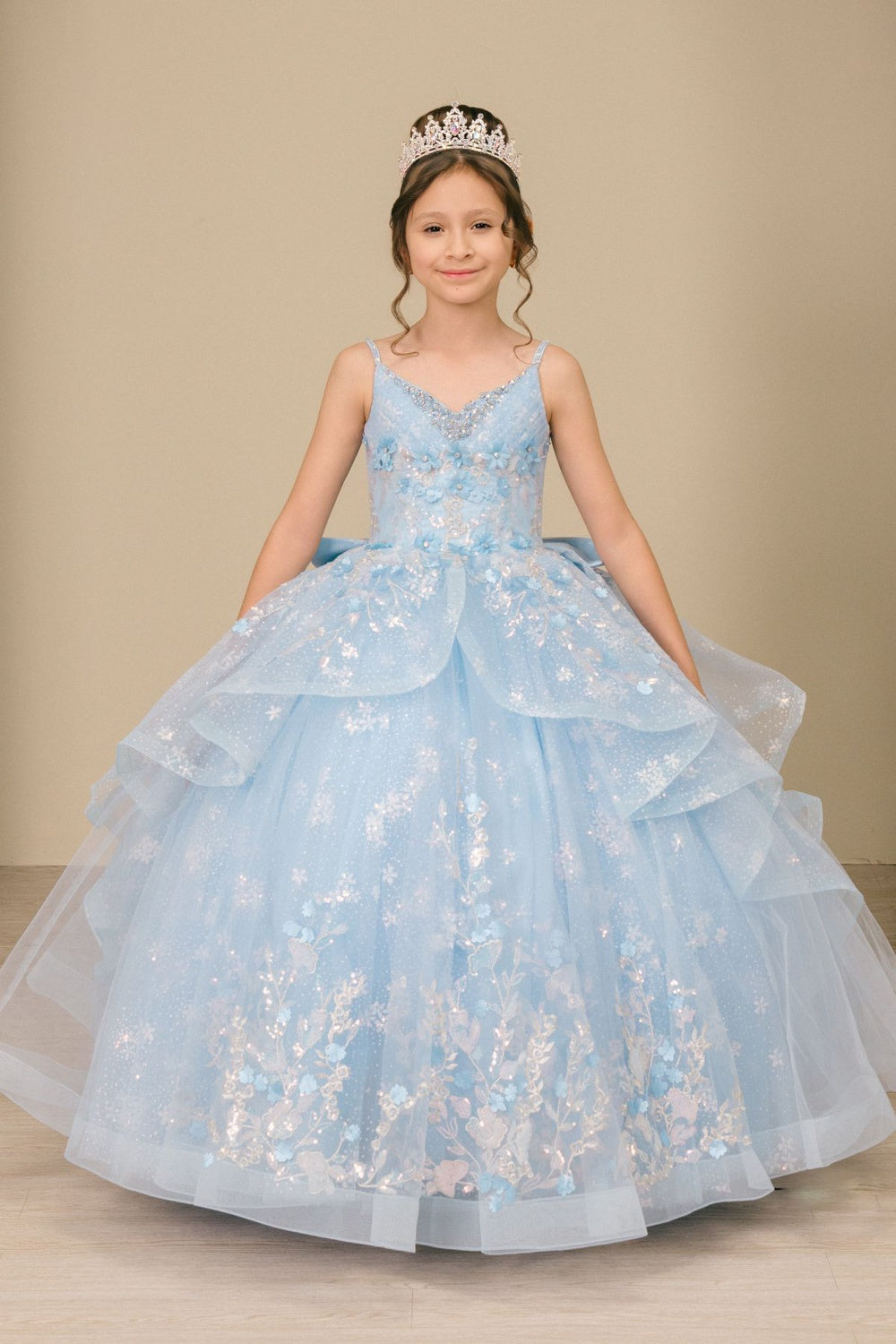 Flower Girl Dresses Long Floral Applique Corset Ball Gown Flower Girl Dress Cinderella Couture 8570 Blue