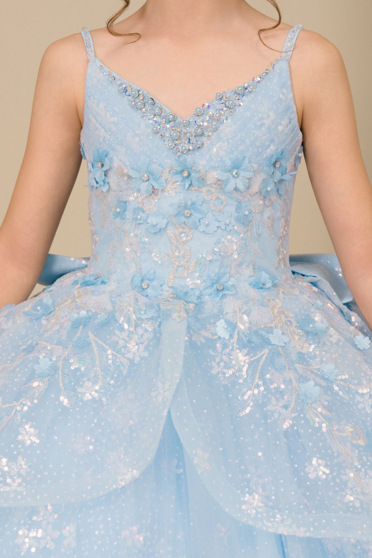Flower Girl Dresses Long Floral Applique Corset Ball Gown Flower Girl Dress Cinderella Couture 8570 Blue