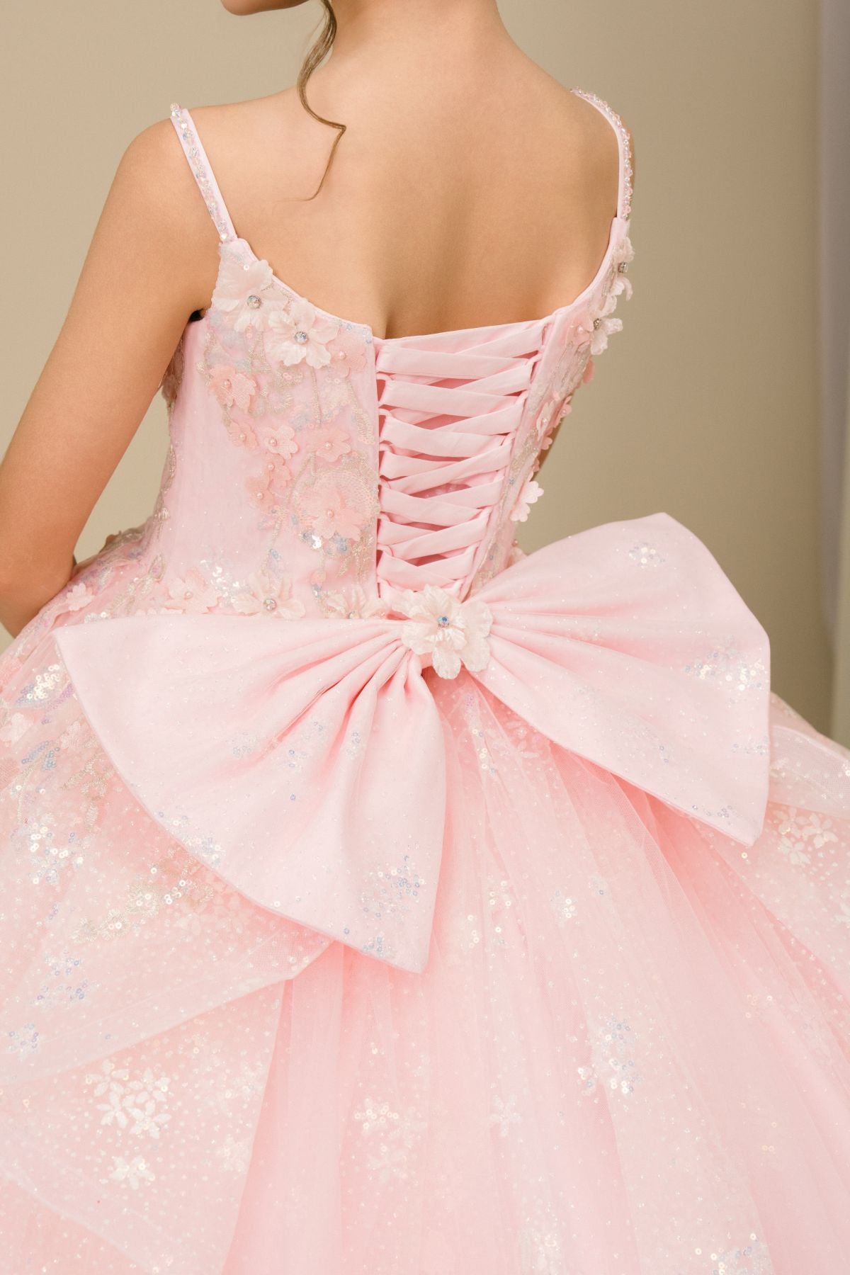 Flower Girl Dresses Long Floral Applique Corset Ball Gown Flower Girl Dress Cinderella Couture 8570 Pink