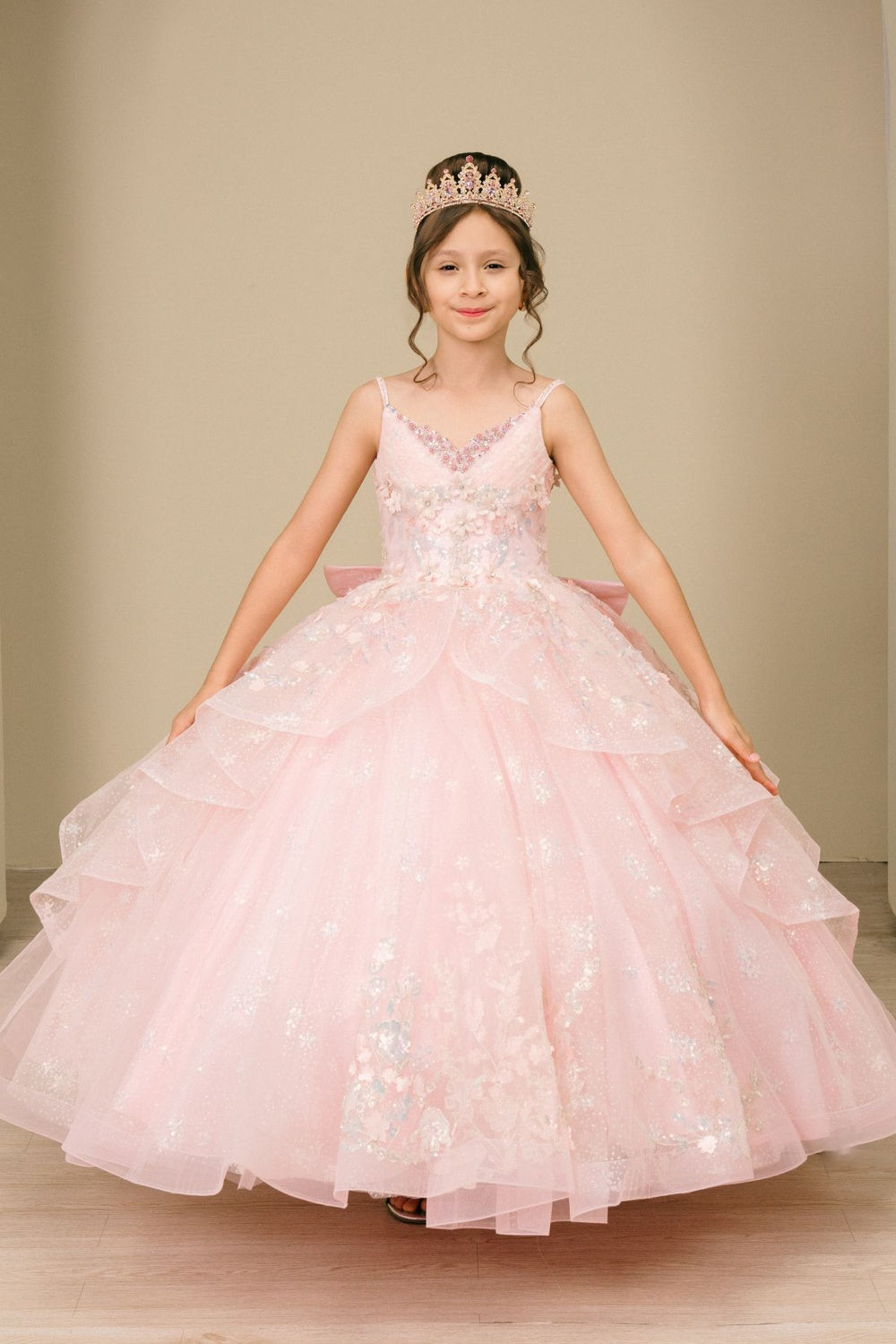 Flower Girl Dresses Long Floral Applique Corset Ball Gown Flower Girl Dress Cinderella Couture 8570 Pink