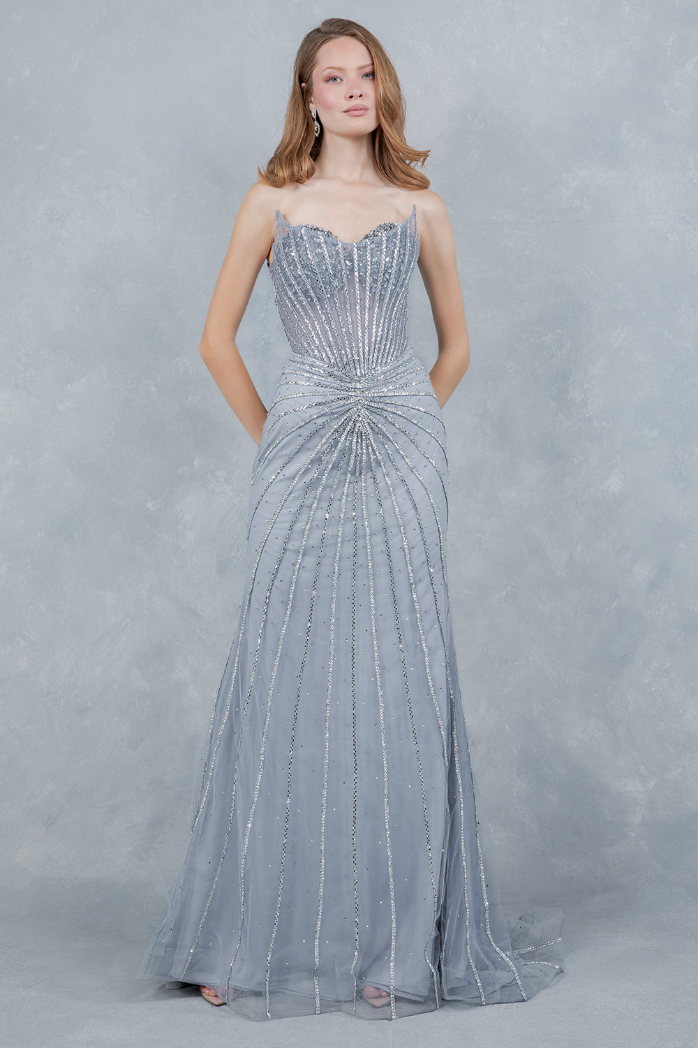 Prom Dresses Long Formal Sequin Beaded Evening Prom Dress Cinderella Couture 8576J Silver