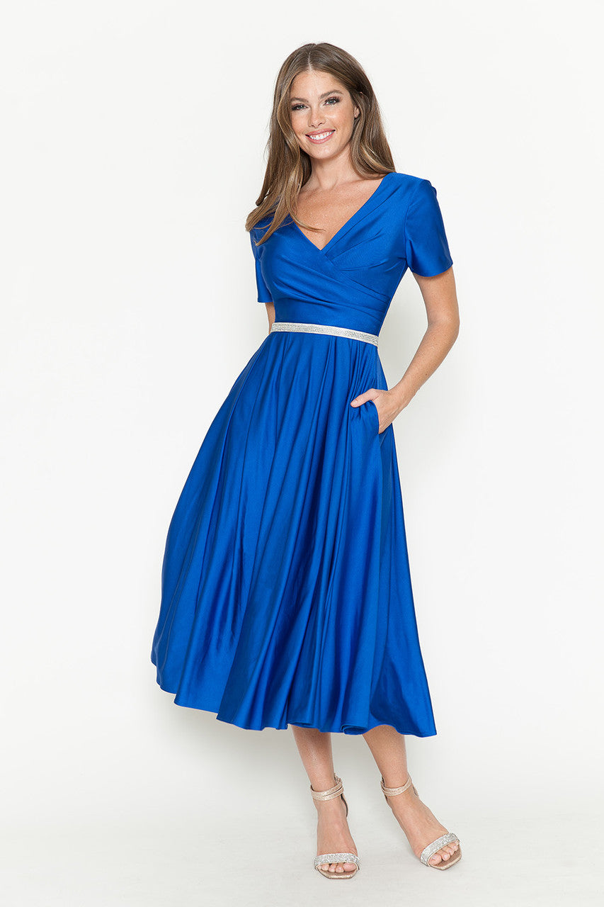 Cocktail Dresses Short Tea Length Pleated Cocktail Dress Lenovia 5274 Royal Blue