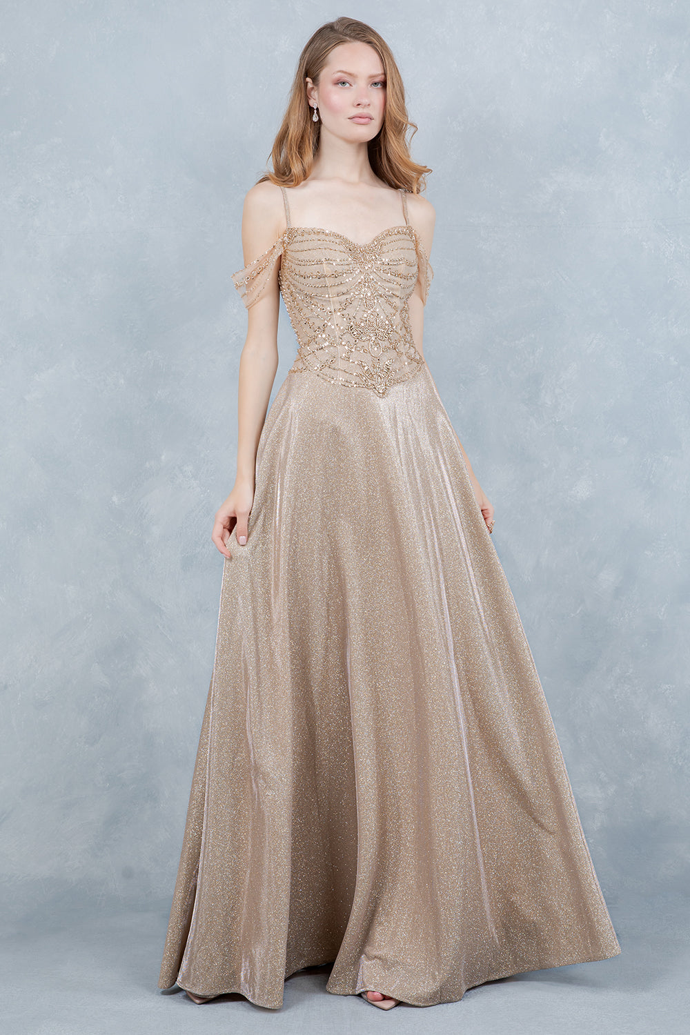 Prom Dresses A Line Long Formal Sequin Prom Dress Cinderella Couture 8581J Champagne