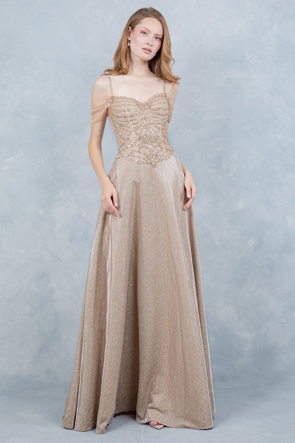 Prom Dresses A Line Long Formal Sequin Prom Dress Cinderella Couture 8581J Champagne