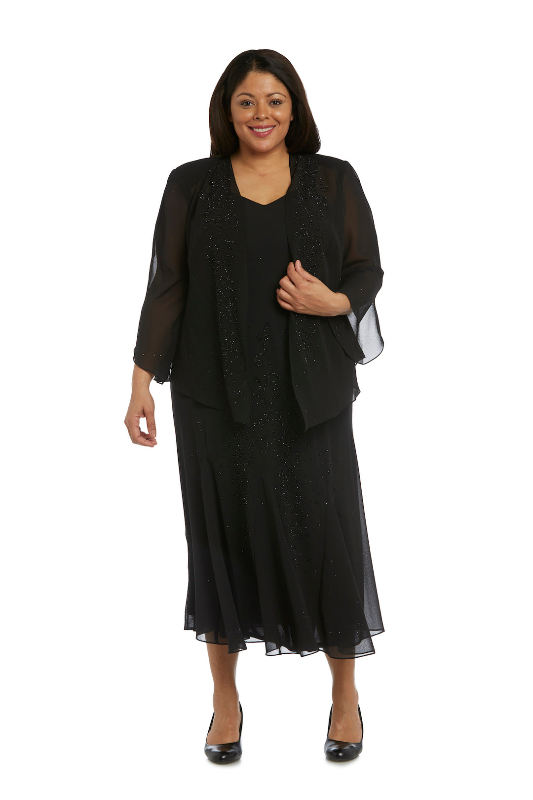 R&M Richards 358260 Beaded Plus Size Formal Midi Jacket Dress