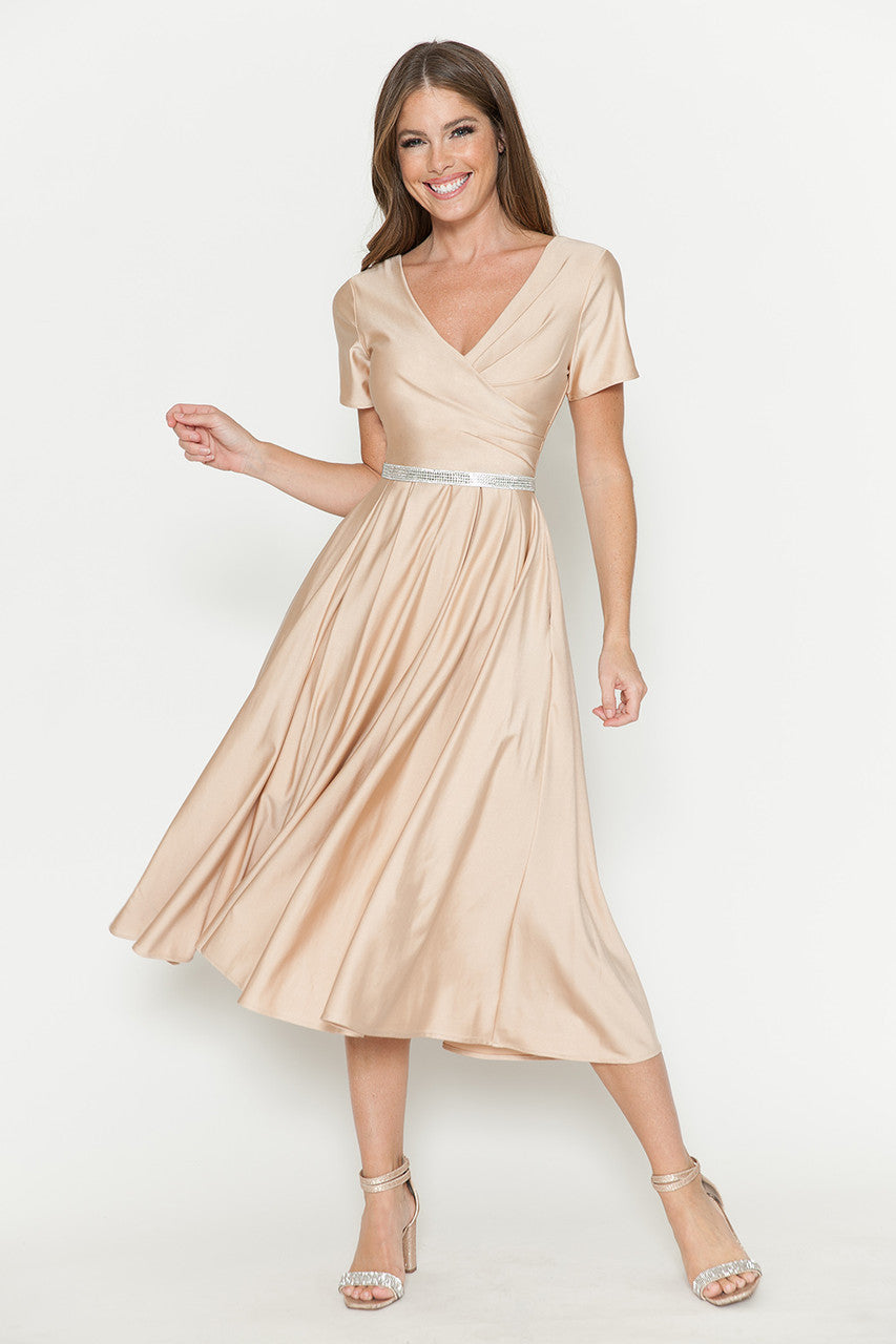 Cocktail Dresses Short Tea Length Pleated Cocktail Dress Lenovia 5274 Champagne Gold