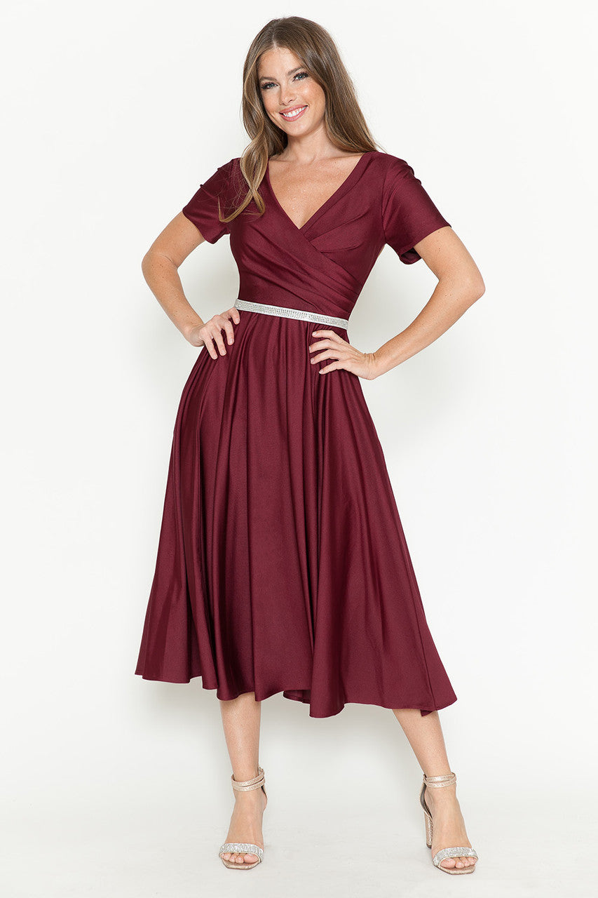 Cocktail Dresses Short Tea Length Pleated Cocktail Dress Lenovia 5274 Burgundy