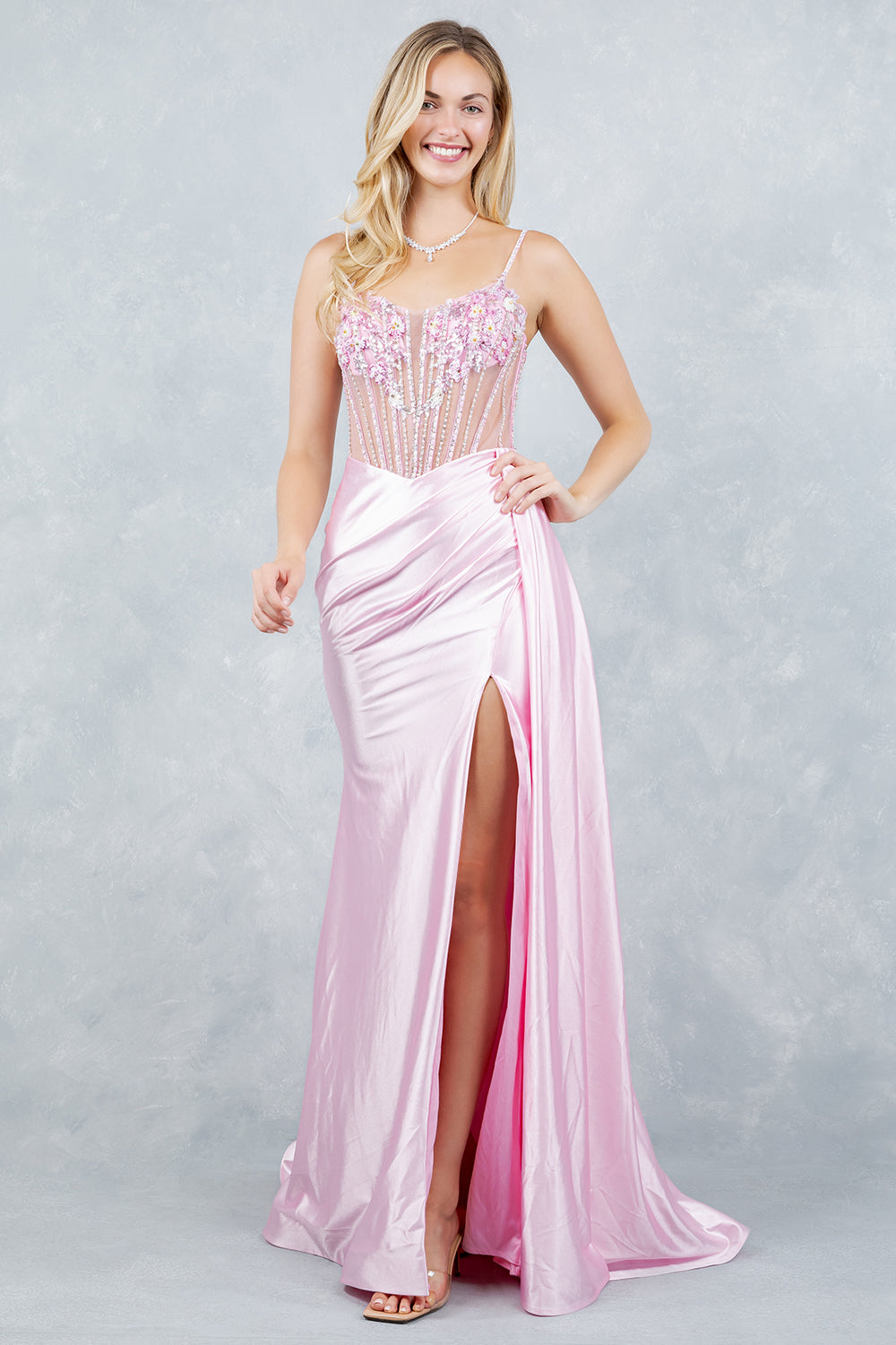 Prom Dresses Long Formal Slit Evening Prom Dress Cinderella Couture 8593J Pink