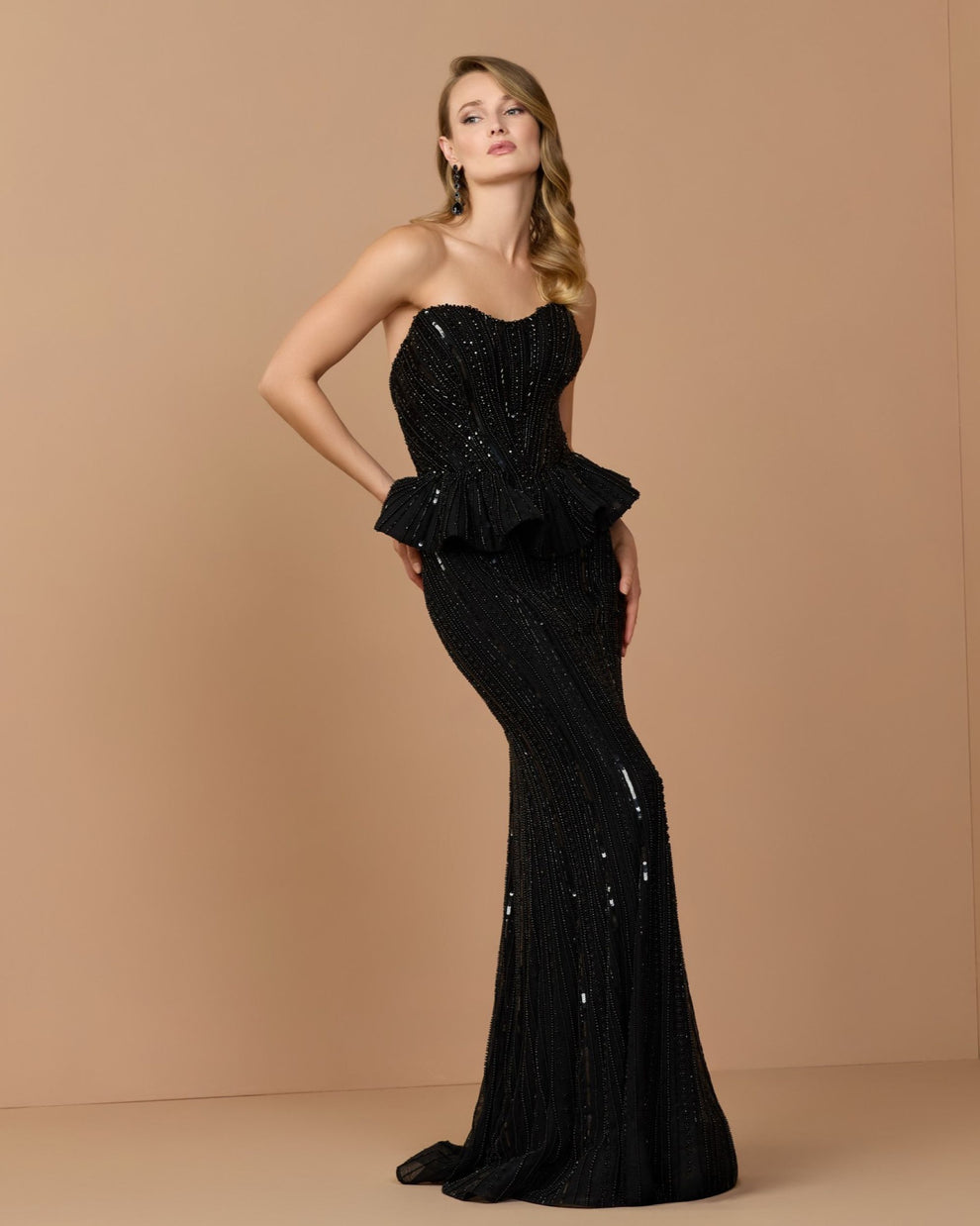 Strapless Curved Neck Floor-Length Sequin Formal Mermaid Mac Duggal 86018