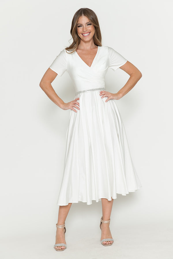 Pleated Tea Length Bridal Wedding Dress Lenovia 5274
