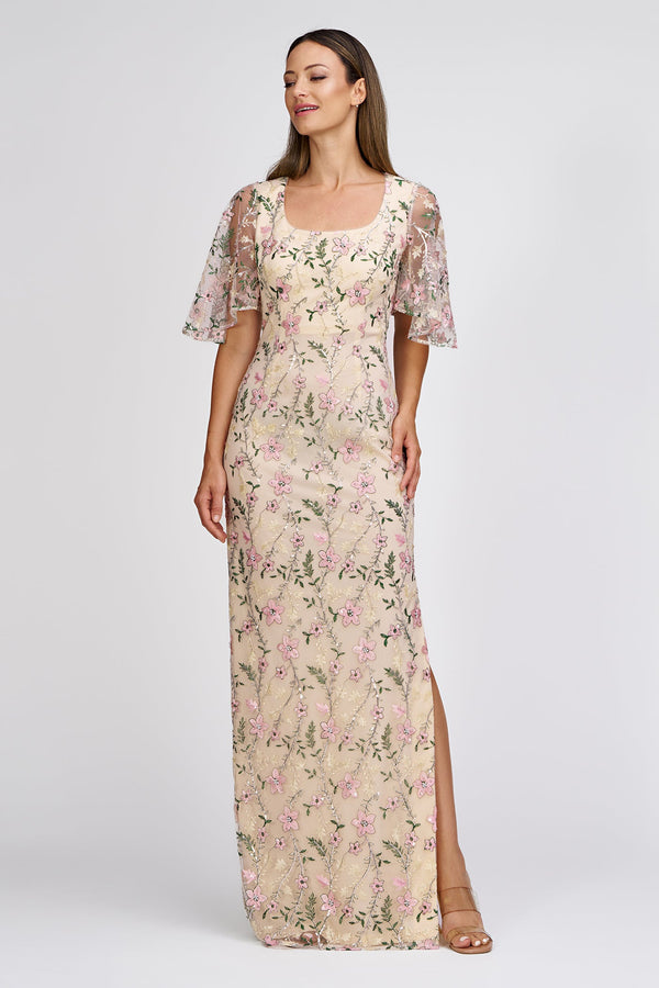 Floral Embroidered Flutter Sleeve Gown JS Collections 86113158