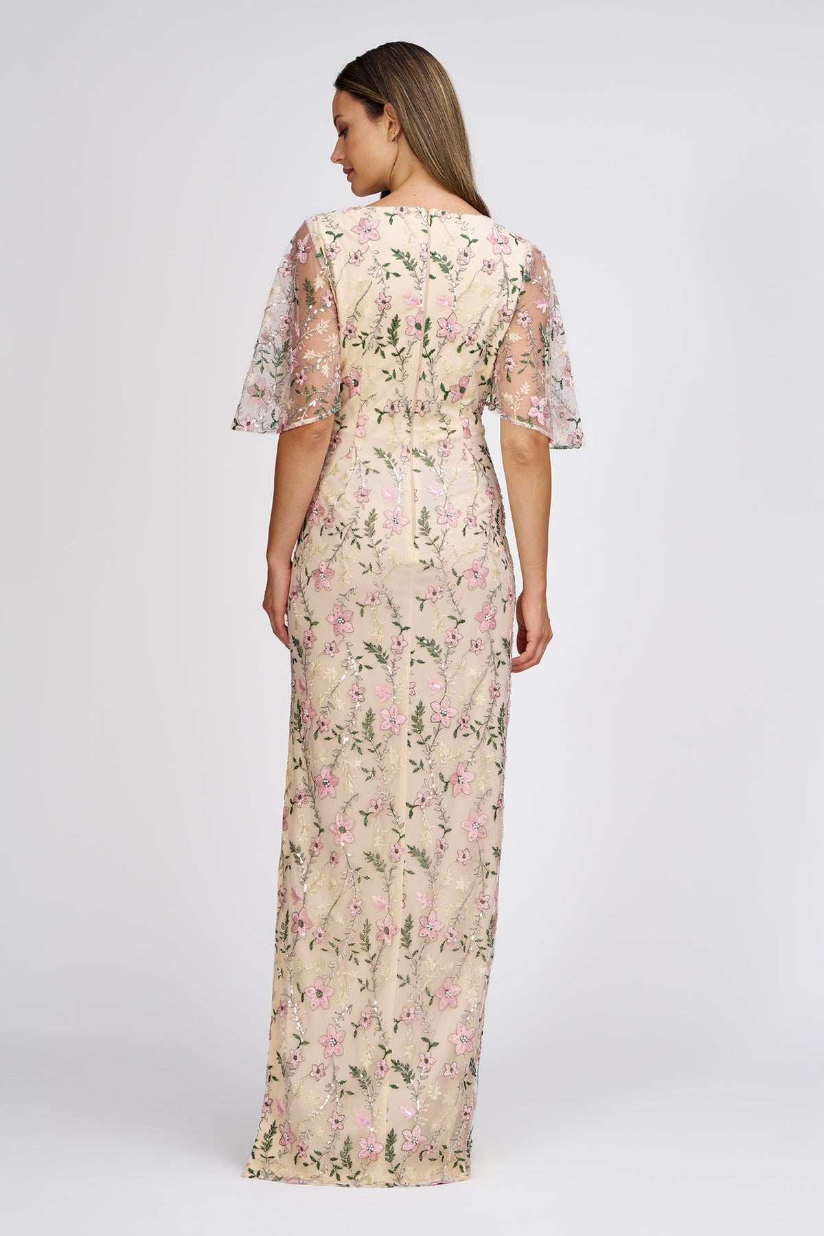 Floral Embroidered Flutter Sleeve Gown JS Collections 86113158