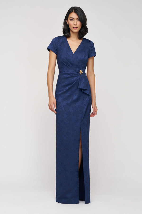 Faux Wrap Jacquard Gown JS Collections 86113570