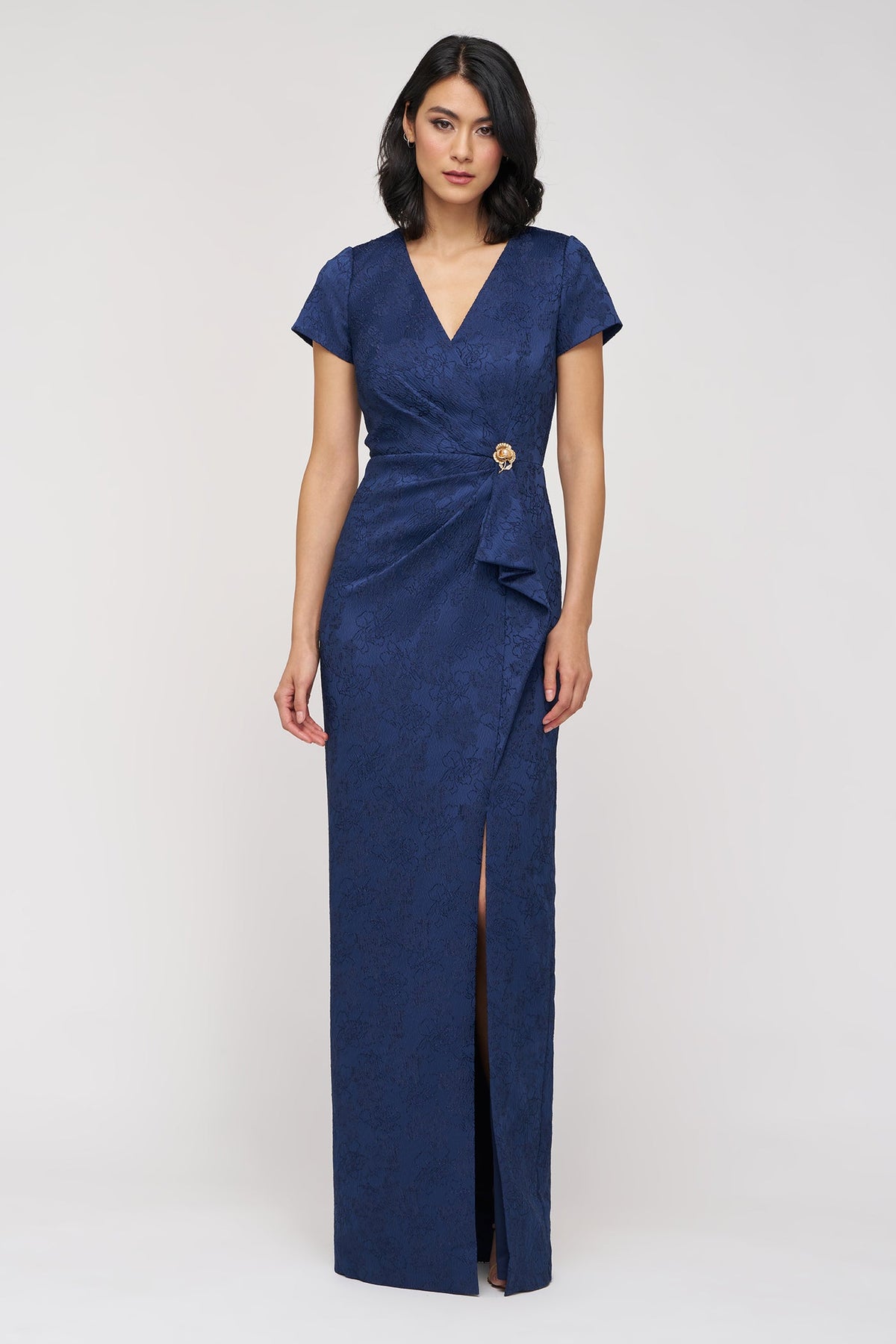 Faux Wrap Jacquard Gown JS Collections 86113570