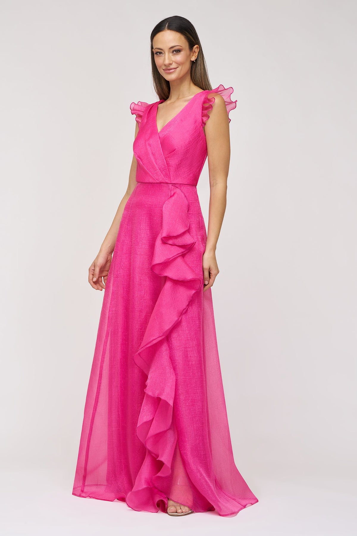 JS Collections Julie Organza Gown in Berry