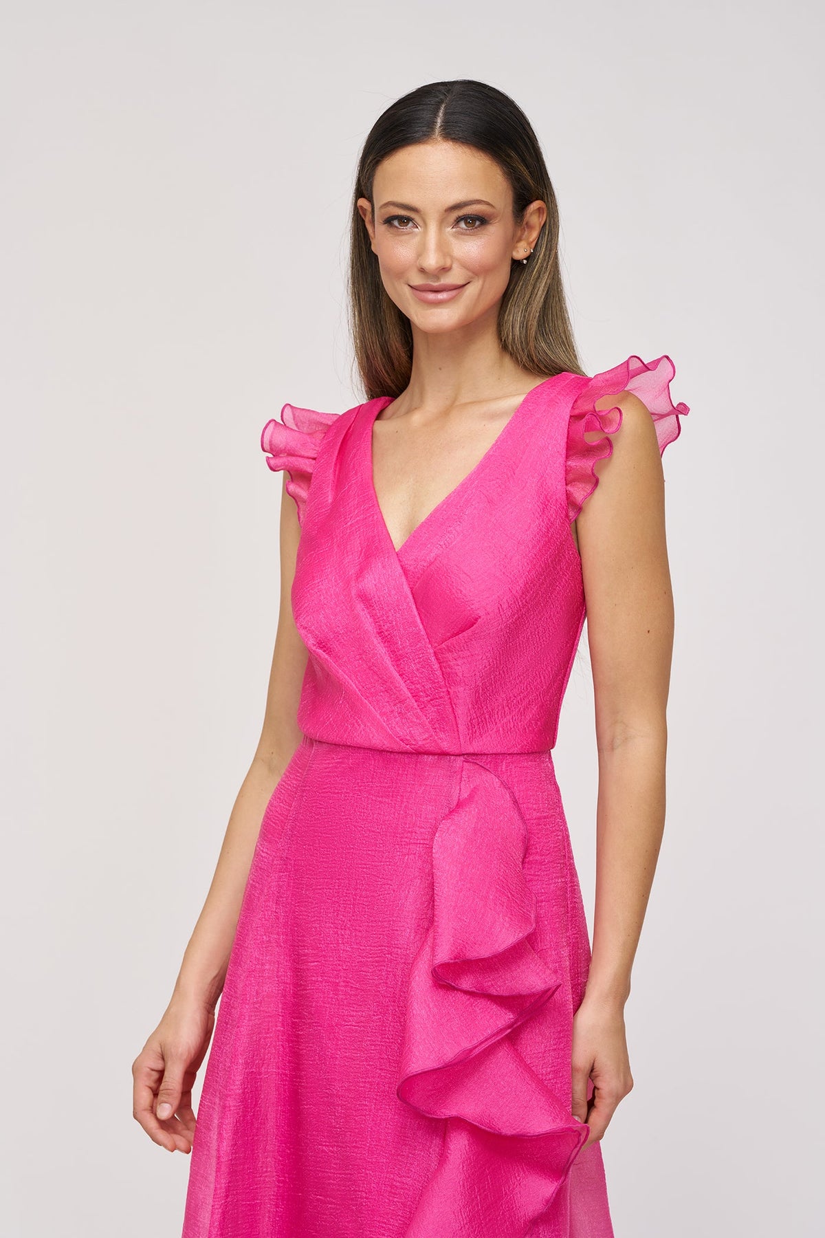 JS Collections Julie Organza Gown in Berry