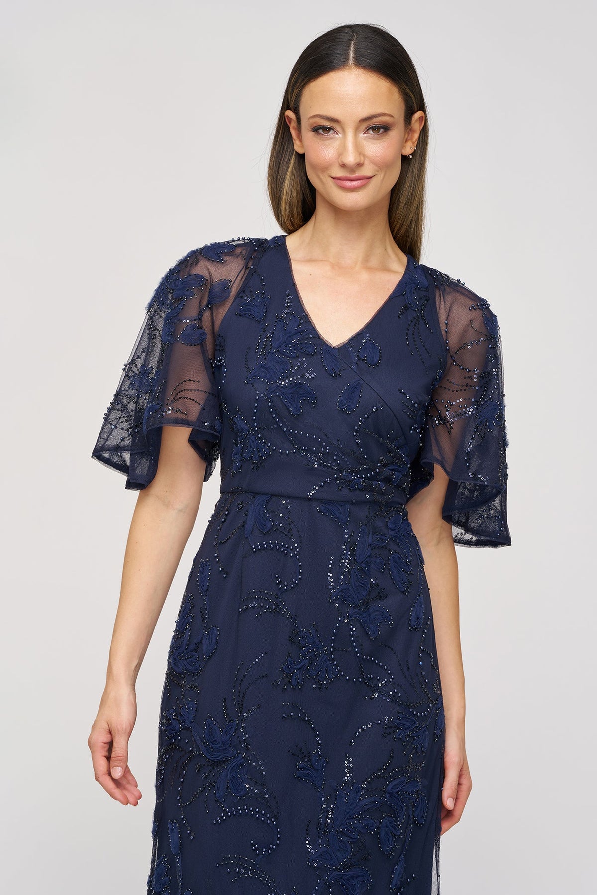 Navy Cape Sleeve Mermaid Gown JS Collections 86113580