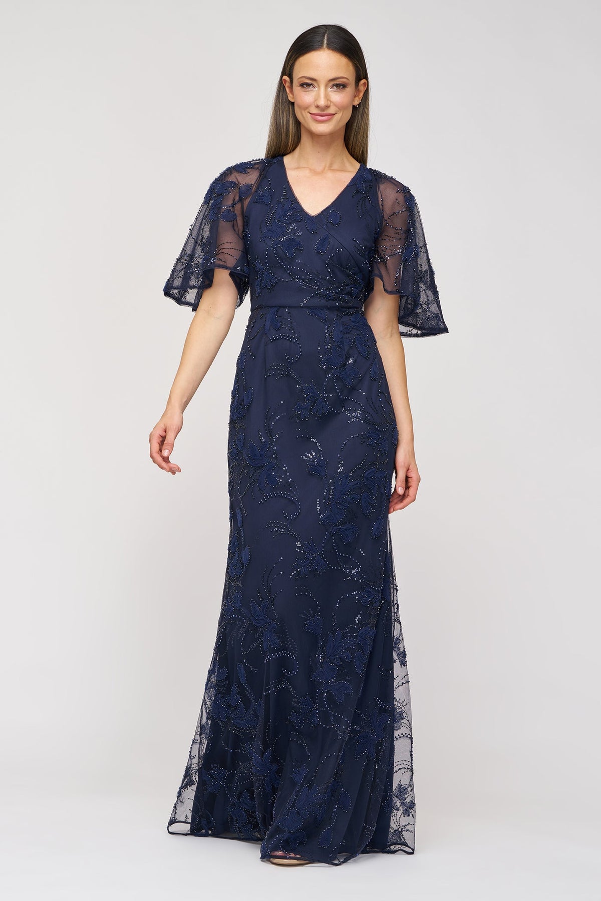Navy Cape Sleeve Mermaid Gown JS Collections 86113580